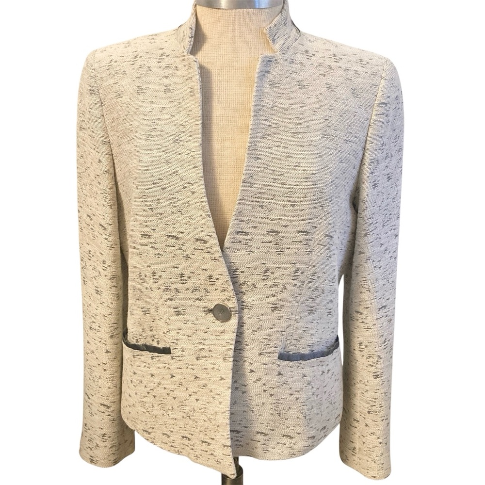Lafayette 148 Zanna Blazer Jacket White Metallic Gray Silver Tweed Button Size 8